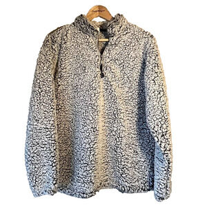 J America Gray Faux Sherpa Fleece‎ 1/4 Zip Pullover Sweater Size Large
